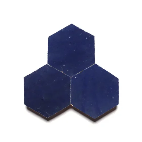 Handcrafted Moroccan Ceramic Tiles – 3.5 Inch Hex – NIGHT BLUE