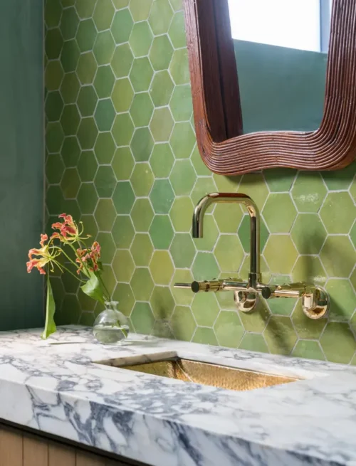 Handcrafted Moroccan Ceramic Tiles – 3.5 Inch Hex – PRAIRIE GREEN