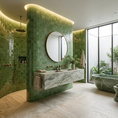 Avocado handmade Moroccan zellige tile – 4x4 square
