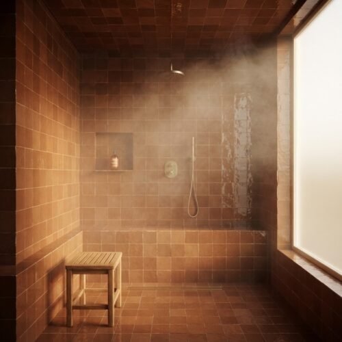 Burnt Sugar 2x2 square zellige tile installation