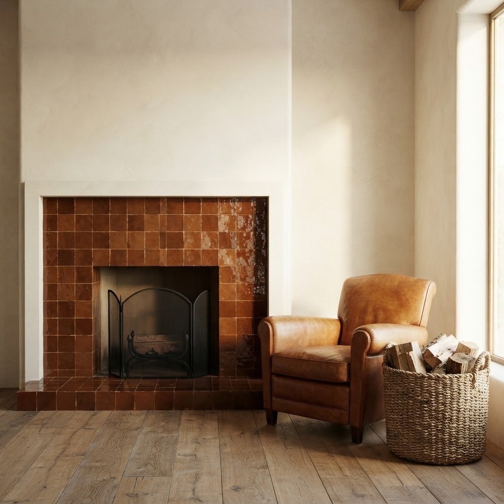 Burnt Sugar 2x2 square zellige tile installation