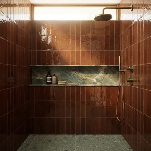 Burnt Sugar bejmat 2x6 zellige tile installation