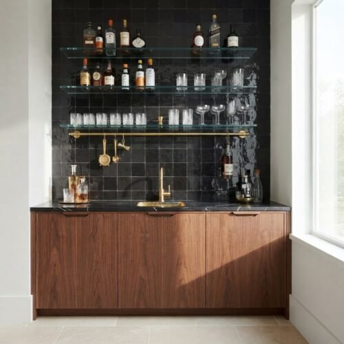 Carbon Black 2x2 square zellige tile installation