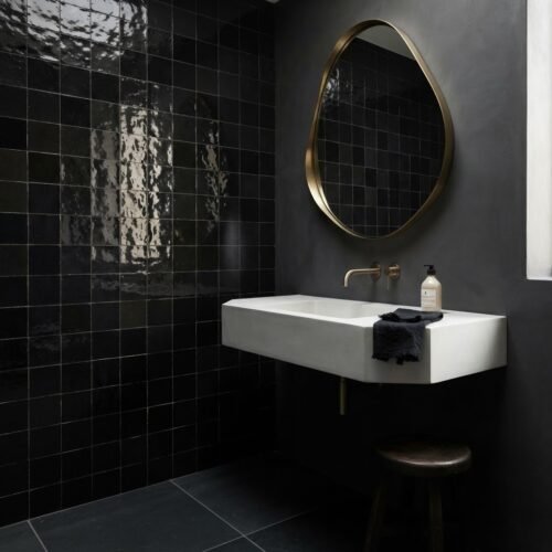 Carbon Black 2x2 square zellige tile installation