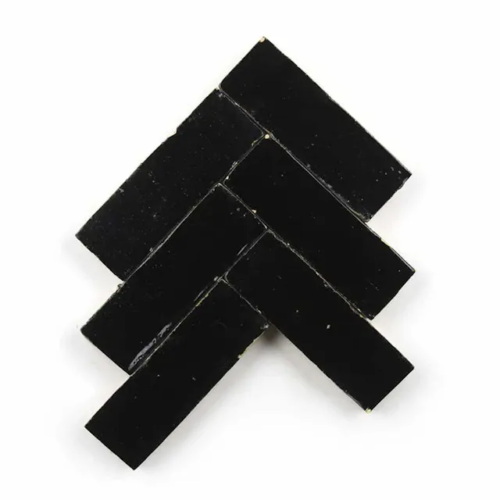Carbon Black 2x6 bejmat zellige tile Carbon Black handmade Moroccan zellige tile – 2x6 bejmat