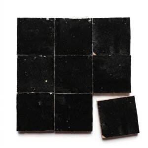 Carbon Black handmade Moroccan zellige tile – 4x4 square