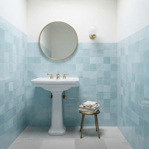 Glacier Blue 2x2 square zellige tile installation