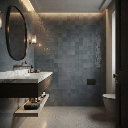 Graphite Grey handmade Moroccan zellige tile – 4x4 square