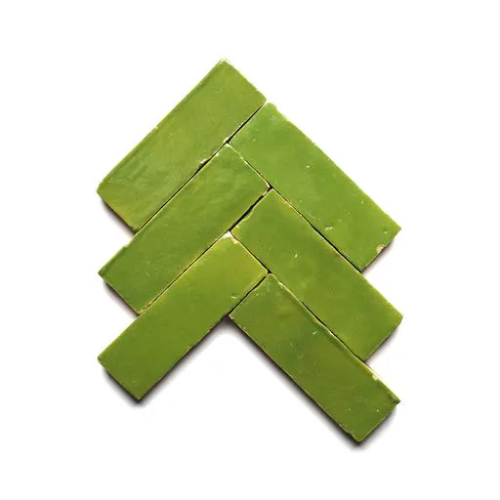 Prairie Green 2x6 bejmat zellige tile Prairie Green handmade Moroccan zellige tile – 2x6 bejmat