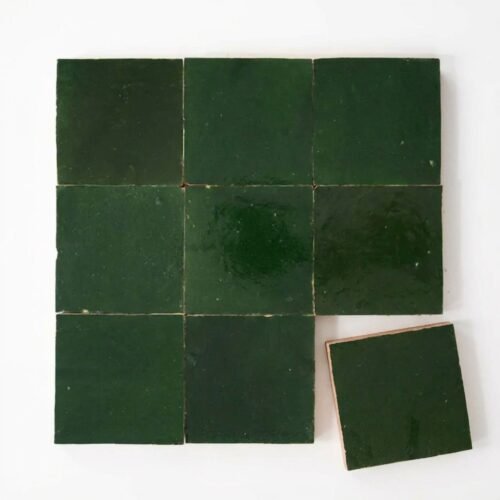 Racing Green 4x4 square zellige tile Racing Green handmade Moroccan zellige tile – 4x4 square