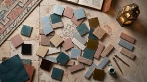 Assorted colors of handmade Moroccan zellige tile samples